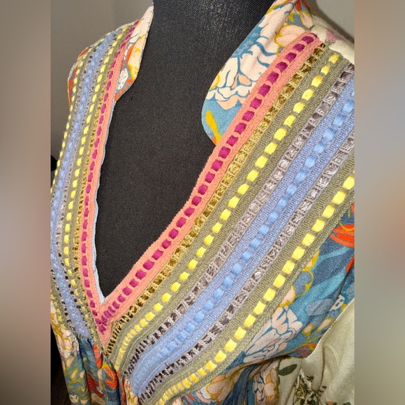 Anthro Bl-nk London Stephanie Floral Boho Blouse V-Neck M - Picture 5 of 11